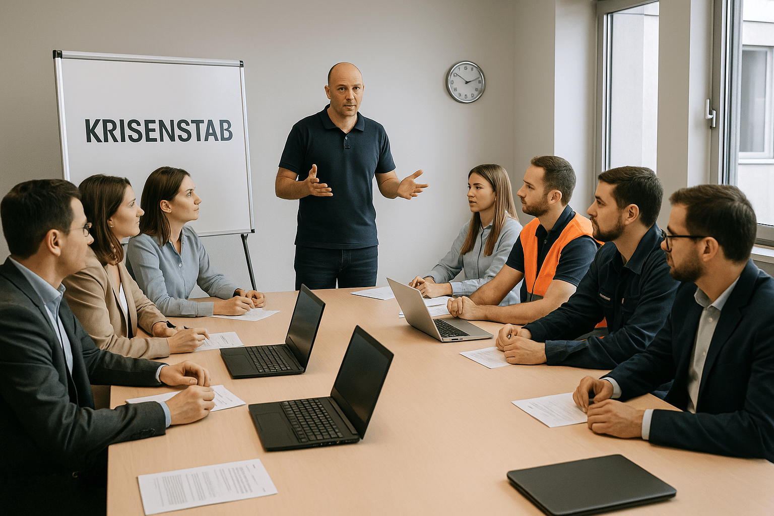 Krisenmanagement in Deutschland 2 Krisenstab im Einsatzraum bei Lagebesprechung