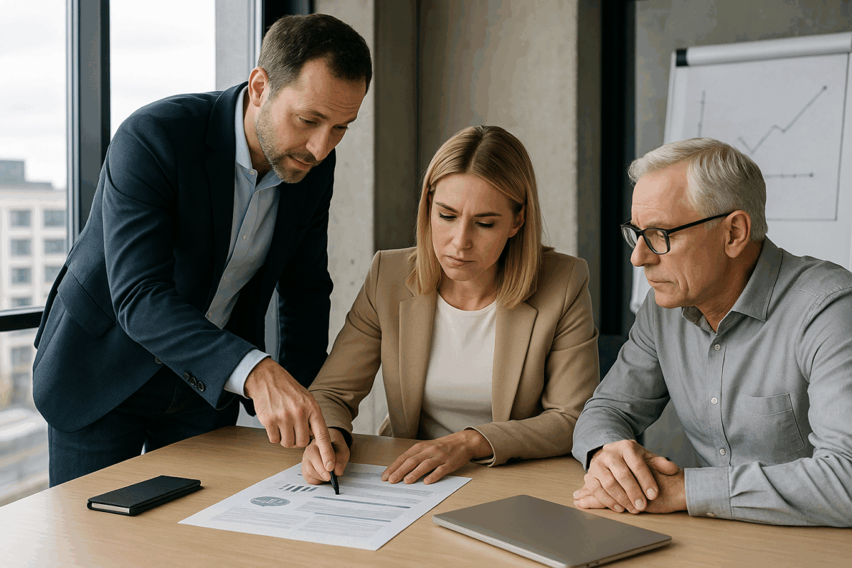 Team beim Business-Continuity-Workshop in modernem Büro