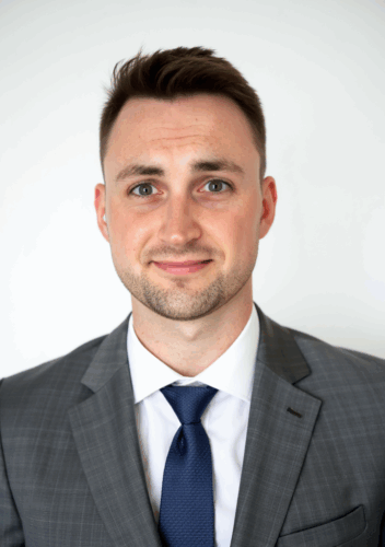 tryiton gray suit white shirt blue tie plain background p 195940